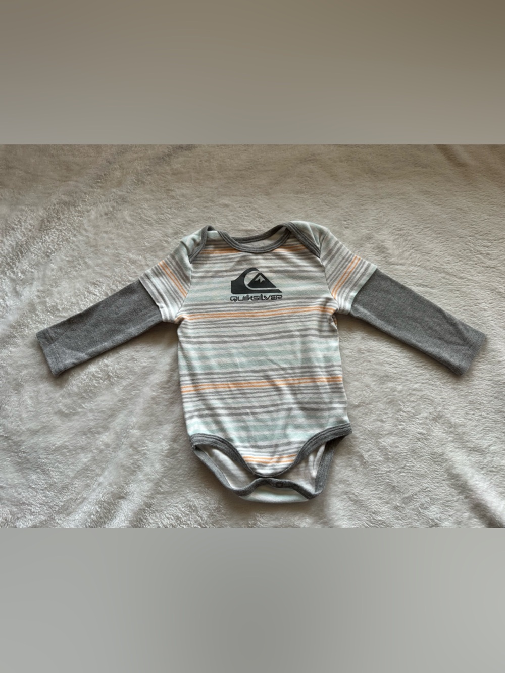 Quiksilver Gray and Light Stripe Long-Sleeve Baby Bodysuit
